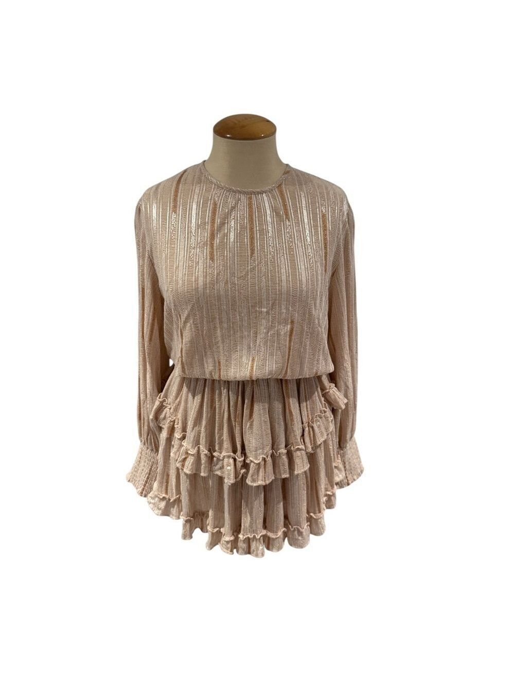 Misa Los Angeles Blush Pink Metallic Textured Ruffle Mini Dress - size xs
